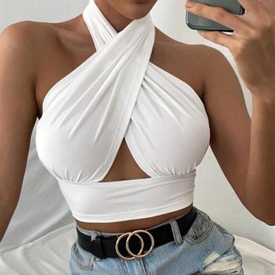 Women Summer Tank Tops Sexy Solid Color Cross Halter 1727847