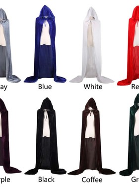 Halloween Pleuche Velvet Cloak Cape Hooded Medieval Costume
