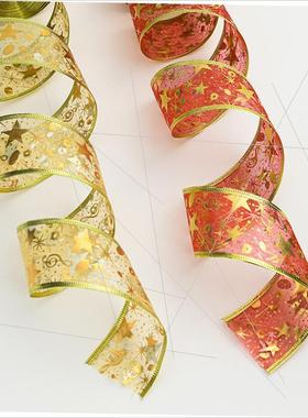 Christmas double gold printing mesh ribbon hook圣诞丝带