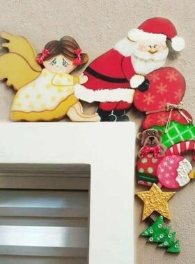 Christmas Door Frame Decor Santa Claus Elk Wooden Ornaments