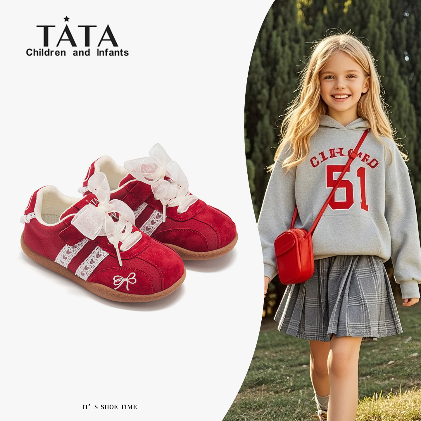 TATA童鞋儿童板鞋蝴蝶结休闲鞋