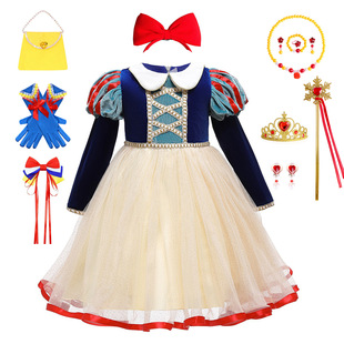 秋冬款女童白雪公主裙金丝绒舒服柔软儿童连衣裙中长款舞台表演服