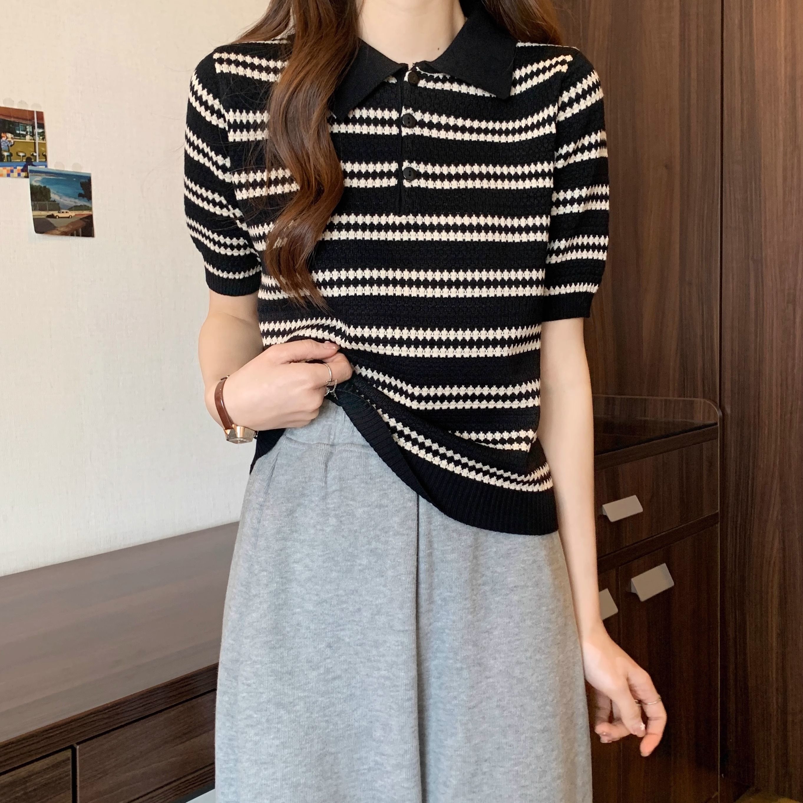 韩版polo衫短袖特大码胖mm上衣女