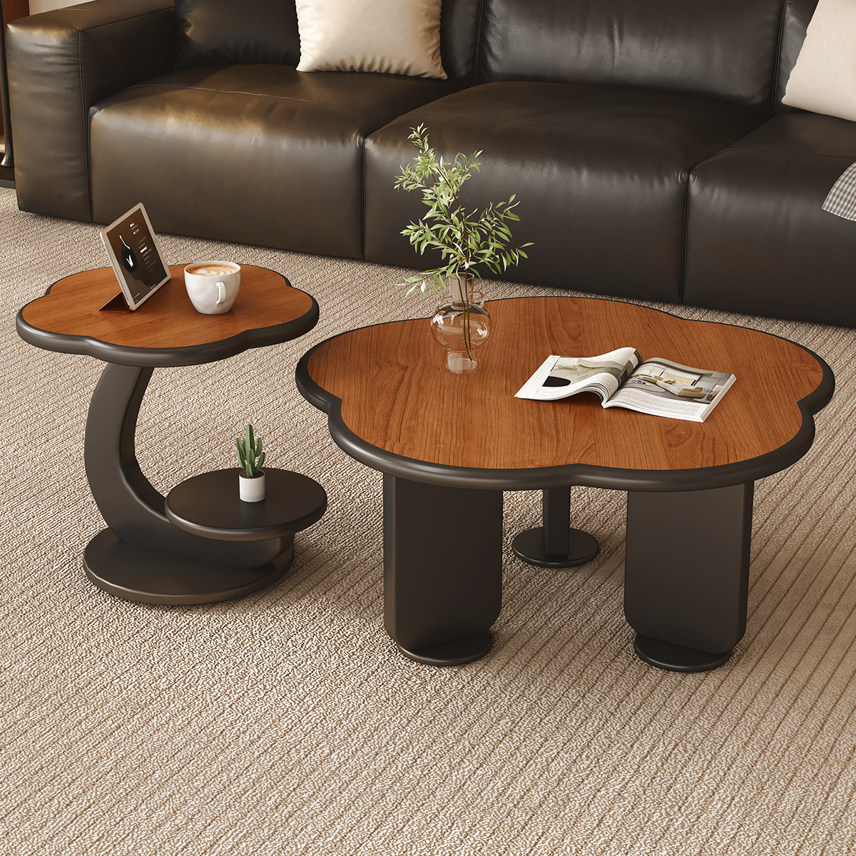 中古风花瓣茶几小户型家用客厅花朵茶台现代简约轻奢果盘边几组合,住宅家具,茶几,淘宝优惠券,粉丝福利购,淘宝优惠卷