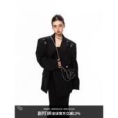 小众垫肩设计感金属扣三色西装 外套宽肩西服黑色简约上衣