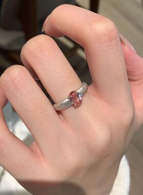 轻奢高级感烟紫钻拉丝星芒戒指百搭气质时尚设计中古个性女食指戒