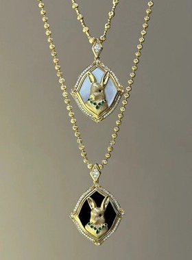 项链白贝黑珐琅镀金重工兔子精工