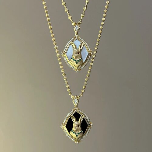 项链白贝黑珐琅镀金重工兔子精工