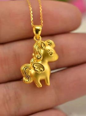 黄金色公主马吊坠女 轻奢保利马挂坠项链生肖马生日礼物本命年