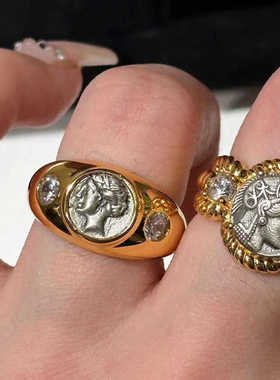 浮雕头像镶钻个性指环气质