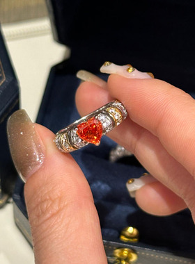 芬达色心形复古爱心圆形指环