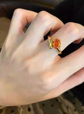 橘色独特锆石戒指小众设计