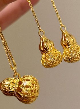 轻奢复古新中式镂空素葫芦项链耳钩古法掐丝高级感国风锁骨链耳饰