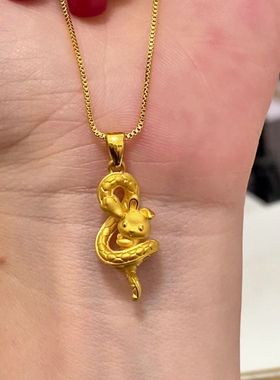 蛇盘兔本命年金色吊坠女蛇年本命年精美高级感小众设计项链送礼物