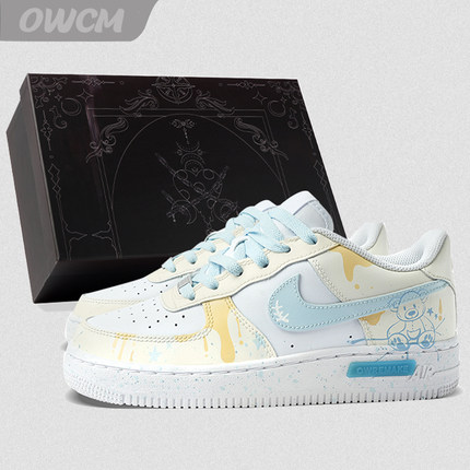 Nike Air Force 1 AF1空军一号黄油小熊涂鸦休闲板鞋男女鞋定制鞋