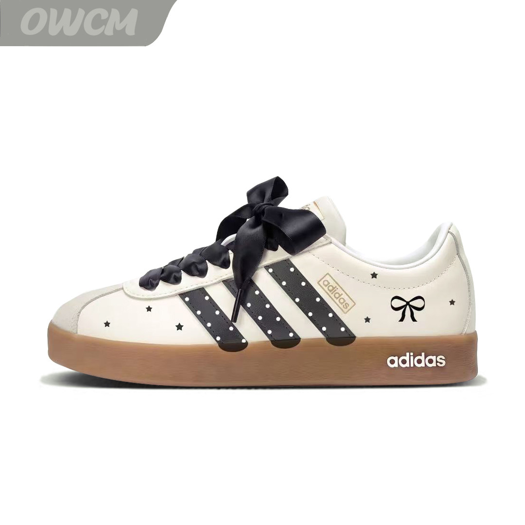 Adidas VL COURT 斑点圈圈少女感丝绸芭蕾风休闲板鞋女子定制鞋