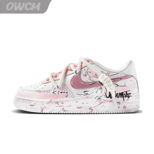 Nike Air Force 1 AF1空军一号粉色回忆涂鸦休闲板鞋男女鞋定制鞋