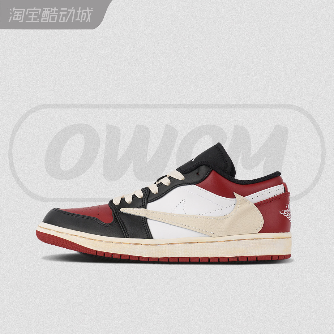 nike air jordan low aj1黑红脚趾倒钩做旧篮球鞋低帮球鞋定制
