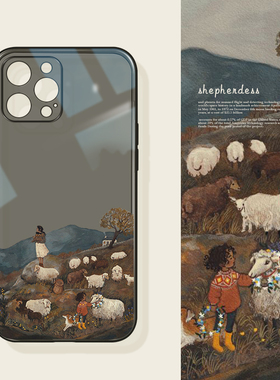 适用于苹果17promax透明黑色手机壳15pro创意插画iphone16个性牧羊女xsmax全包防摔13软壳12小众文艺14手机壳