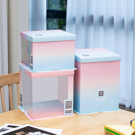 新款6 8 10 12寸半透明生日蛋糕盒子包装盒单双层加高定制蛋糕盒