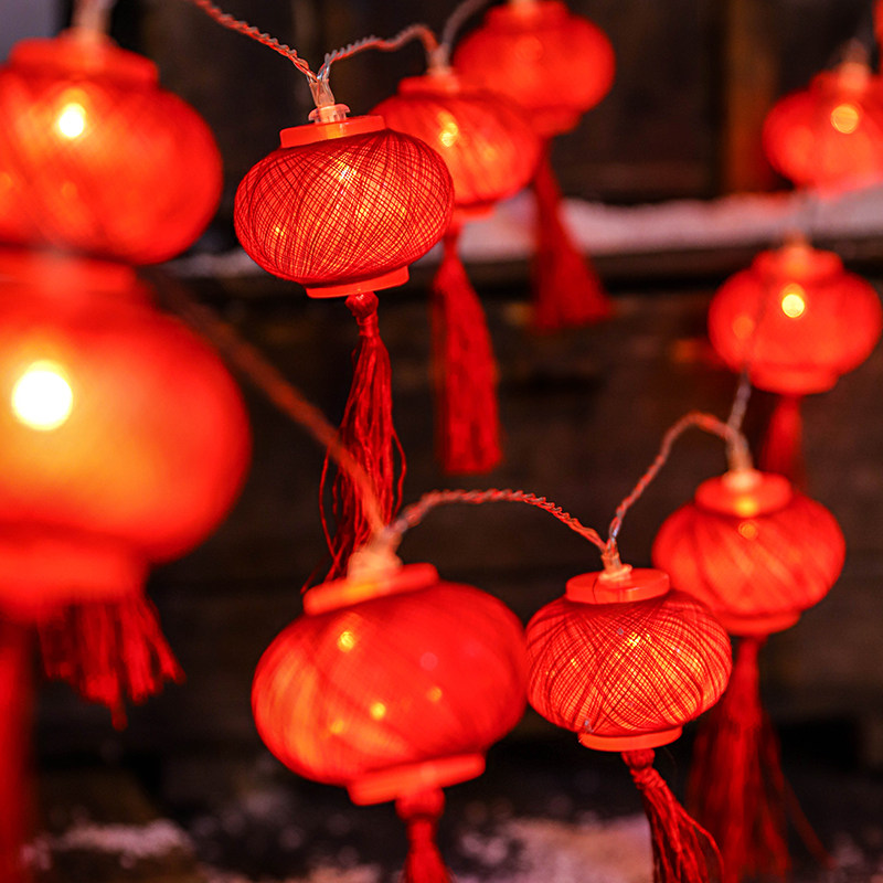 春节灯笼挂饰大红led彩灯串灯阳台过新年元宵布置小花灯2023挂件