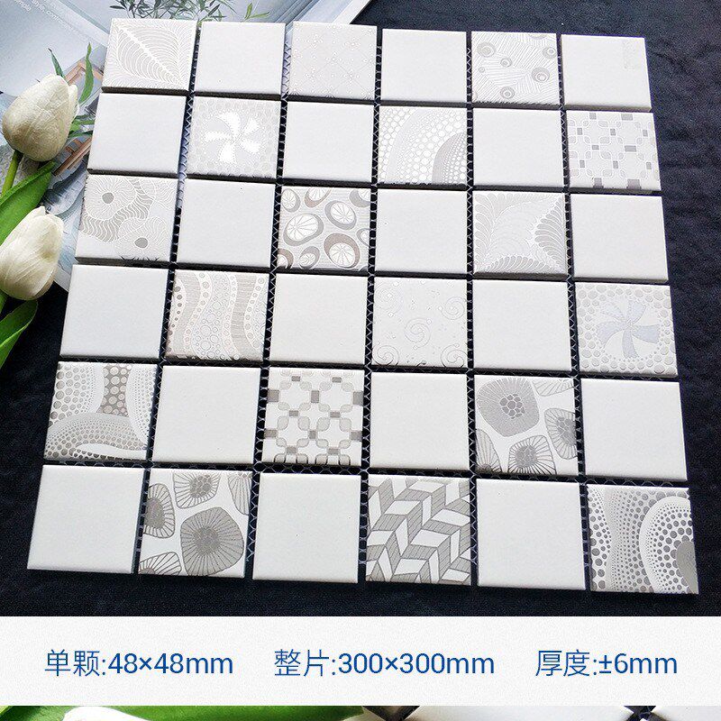 热销现代简约陶瓷马赛克方块瓷砖黑金色美式乡村卫生间厨房吧台背