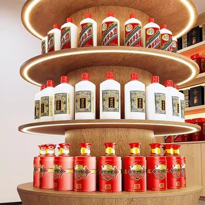 热销实木圆形展示台中岛柜茶叶店产品摆台商用展台烟酒展示柜陈列