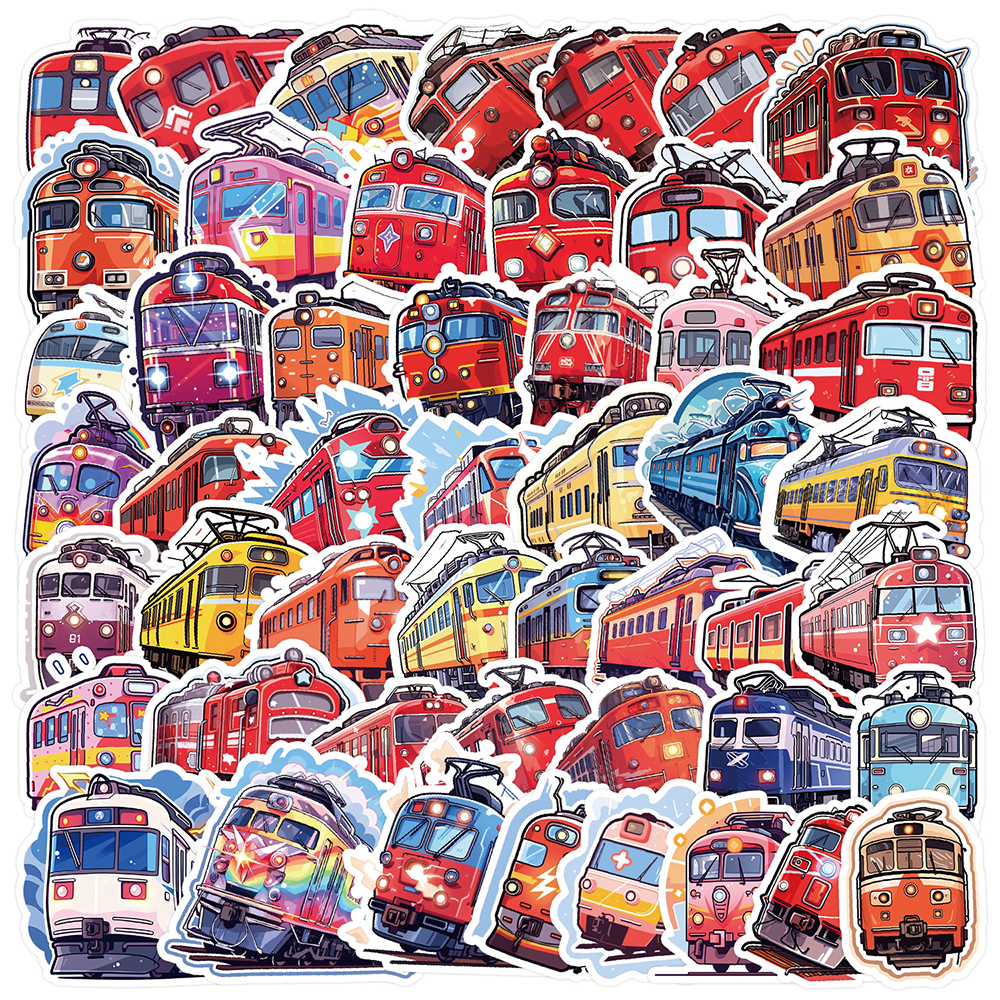 100张卡通彩绘火车贴纸创意涂鸦装饰笔记本桌面手账贴画防水自粘