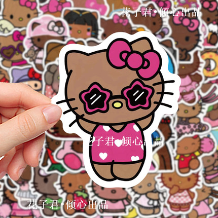 132张黑皮hellokitty贴纸可爱趣味cos装扮搞怪贴画diy手机壳水杯