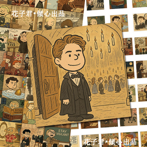 108张哈利波特复古插画贴纸卡通可爱Q版人物创意周边手帐桌面贴画