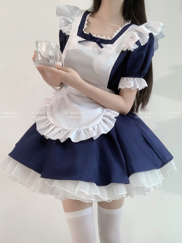 猫猫祟祟～天使女仆装绀色复刻日系可爱狗短软妹连衣裙万圣节cos