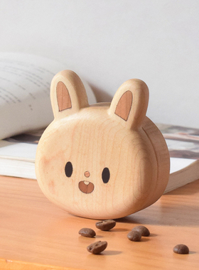 小兔子胎毛收纳盒脐带收藏实木保存纪念百天满月礼小金豆瓶胎发盒