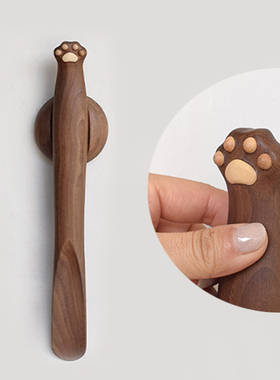 KK精选】猫爪鞋拔子提鞋器 黑胡桃实木鞋柜墙挂 趣味可爱穿鞋器