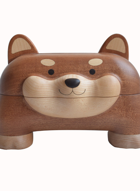 kk精选丨柴犬纸巾盒实木可爱萌卡通抽纸盒客厅精美装饰摆件