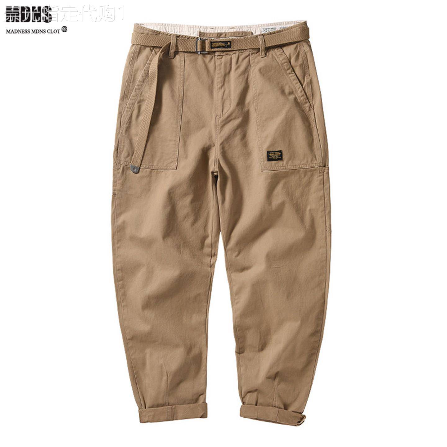 Madness Mdns Clot港风休闲工作服裤男夏季潮牌长裤直筒卡其色布