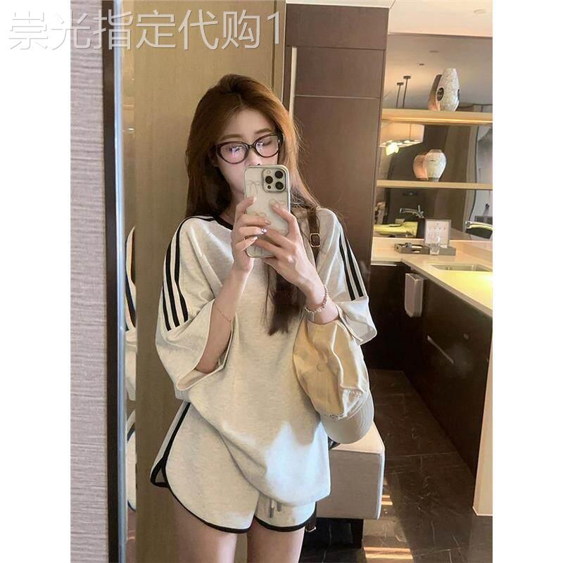 炸街时尚运动套装女2026夏季韩版宽松显瘦短袖短裤跑步休闲两件式