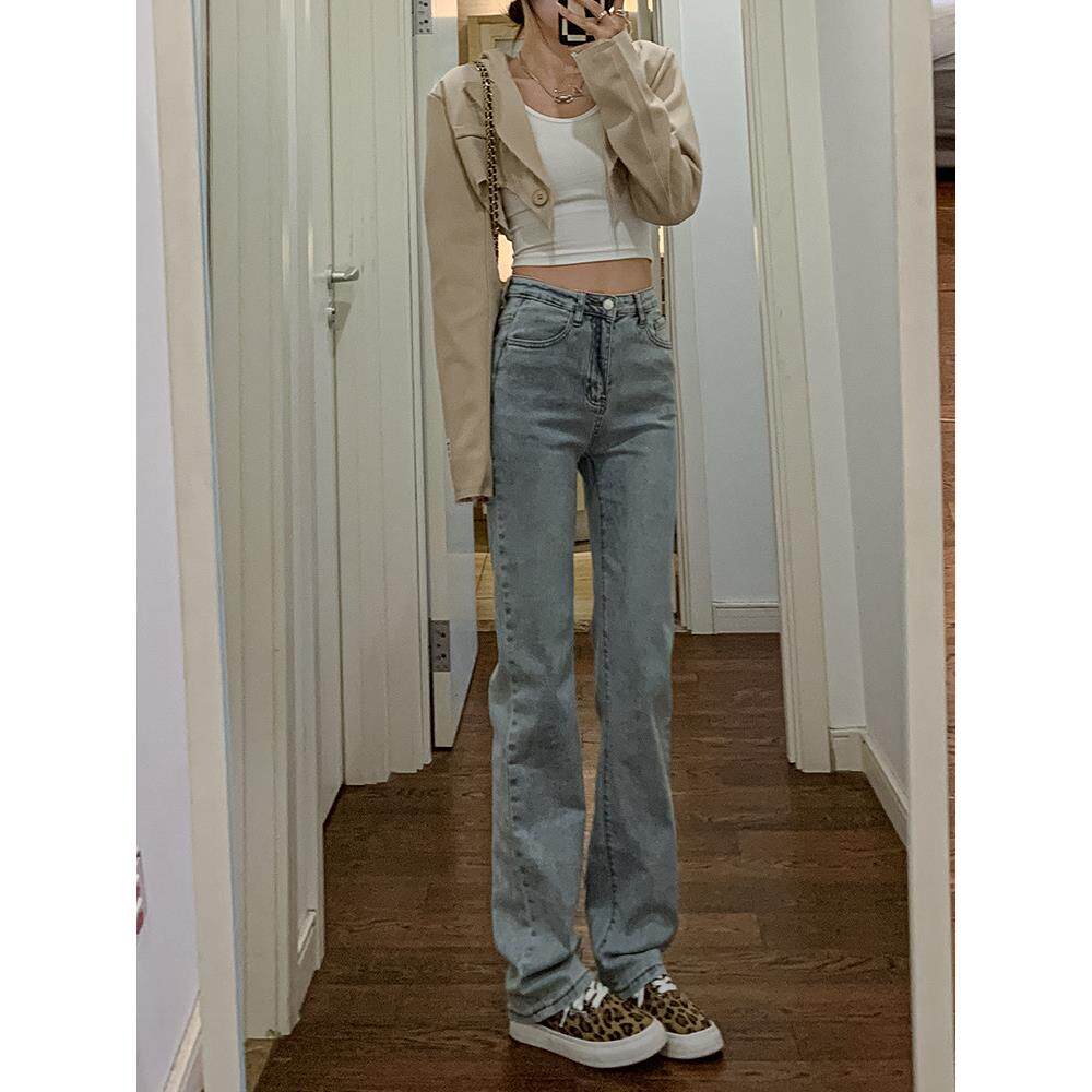 窄版直筒复古牛仔裤女夏季春秋高街2026新款修身显瘦高腰烟管休闲