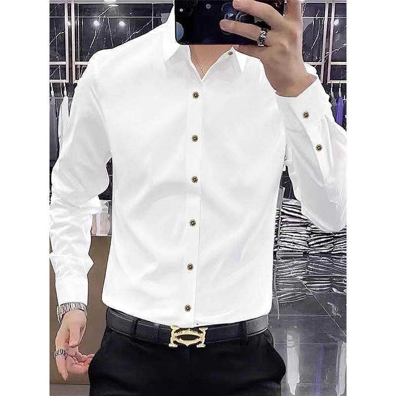 高端高级感白色衬衫男长袖秋季法式高端商务正装休闲宴会男士衬衣