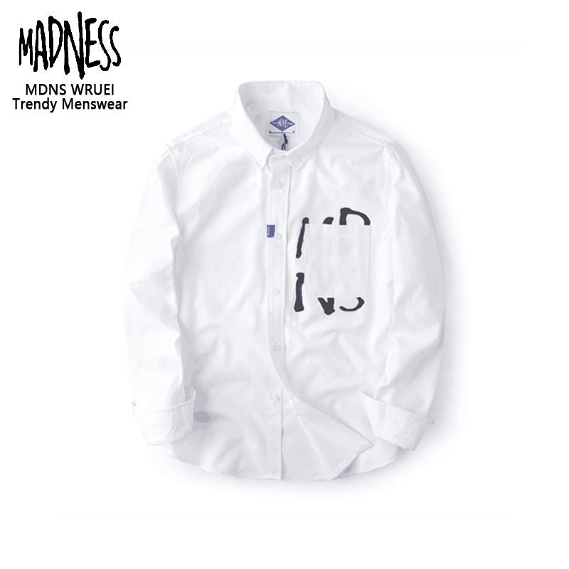 MADNESS MDNS WRUEI SHIRT余文乐长袖牛津纺衬衫男士潮牌百搭衬衣