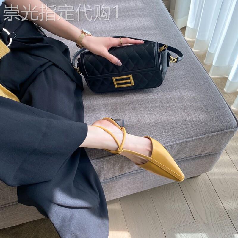 简约大方~小知性!法式小众t字带尖头凉鞋女异形粗跟中跟浅口包头