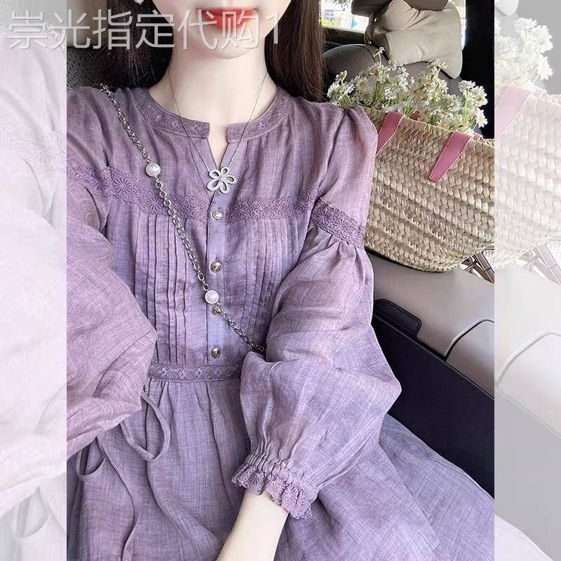 法式别致绝美紫色洋装女2026春季新款轻奢高级感气质收腰长裙子