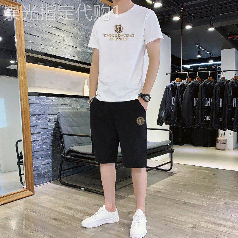 冰丝短袖套装男2026夏季新款休闲短裤上衣中青年帅气男装两件套潮
