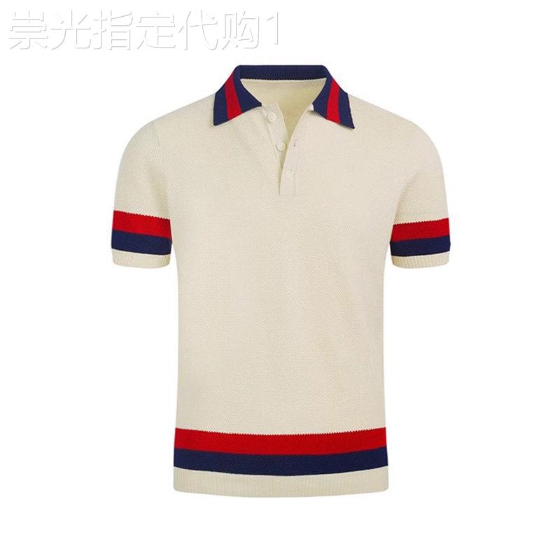 MUSONMU轻奢菠萝纹理针织polo衫男 时尚拼色领子休闲男士t恤短袖