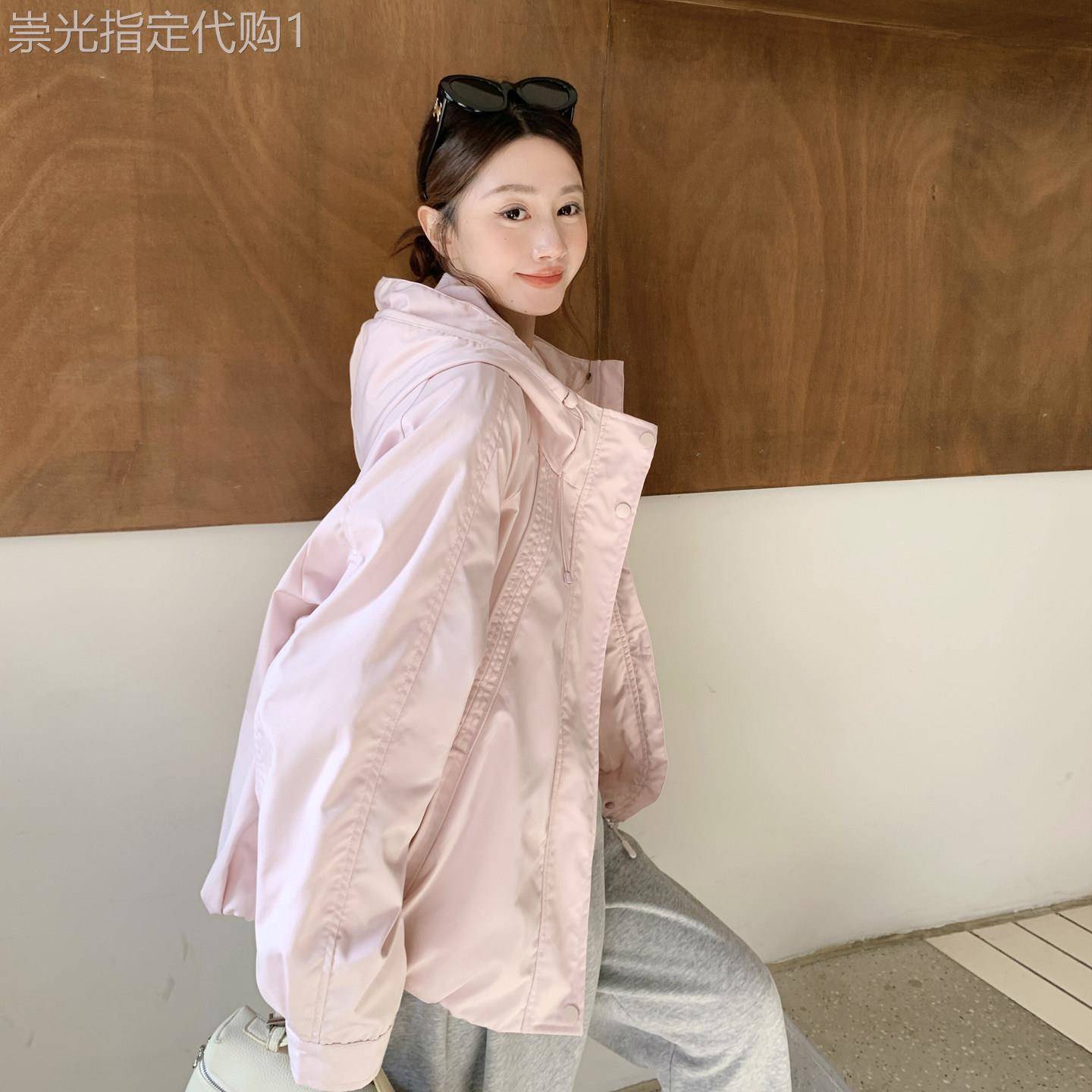 2026新款春季韩系率性连帽外套女短款粉色休闲减龄小个子百搭夹克