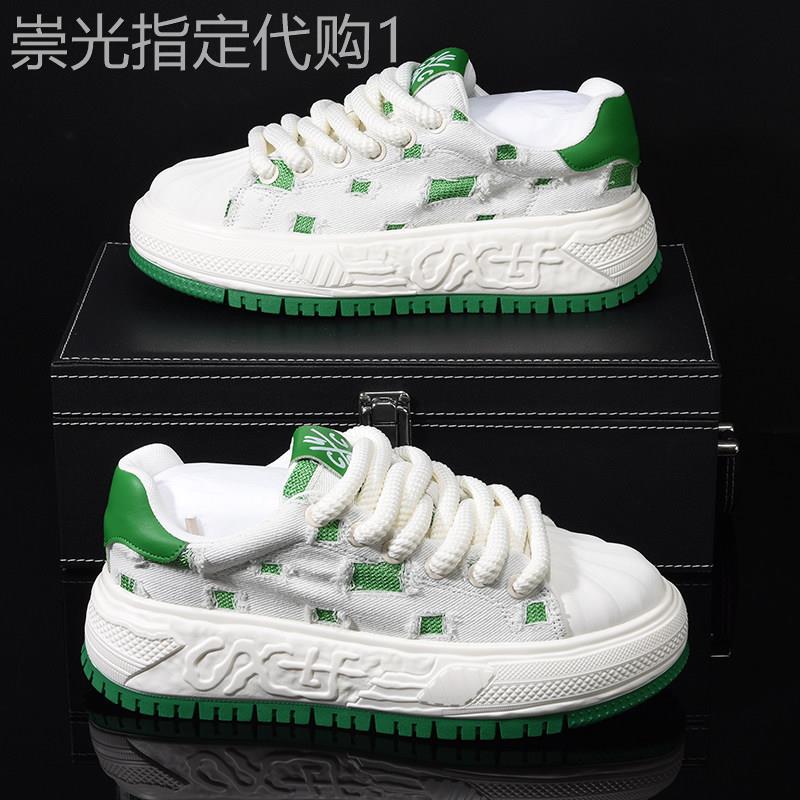 潮牌帆布鞋男夏季新款潮流乞丐破洞鞋厚底增高运动贝壳头休闲板鞋