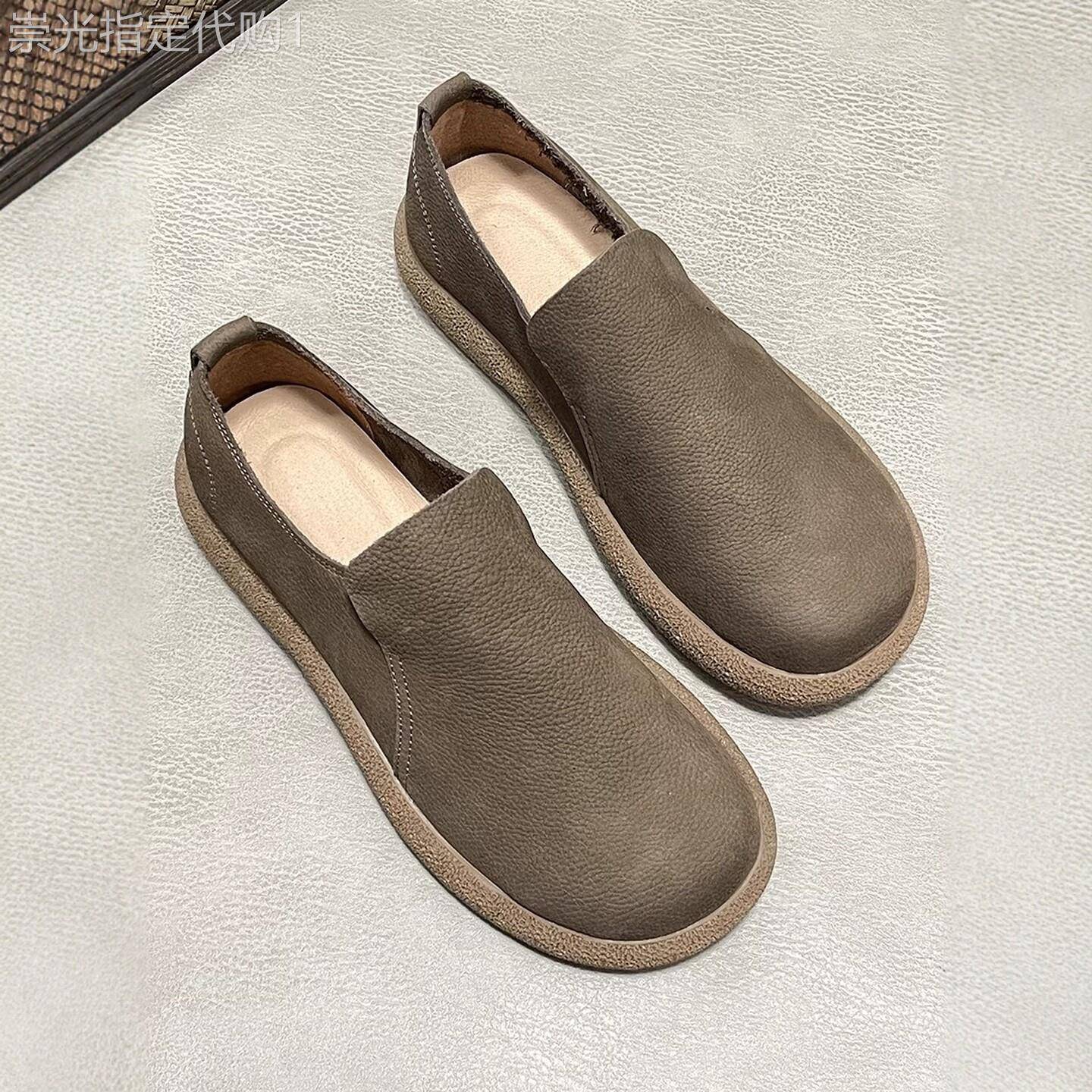 潮牌真皮一脚蹬懒人豆豆鞋男春秋季2026年新款防水软底大头休闲鞋