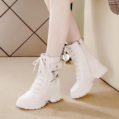 女2025新款秋冬季百搭爆款真皮加绒短靴厚底内增高中筒靴马丁靴子