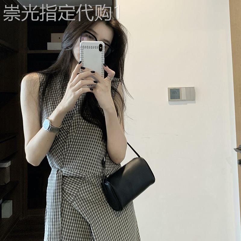 法式复古格子无袖连衣裙女2026夏季新款气质名媛女神范收腰长裙子