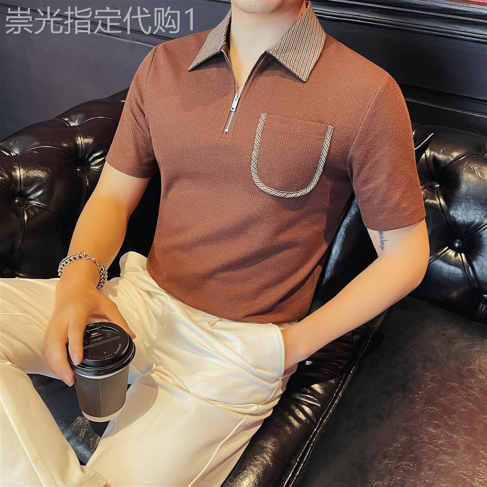 经典款显贵轻奢风半拉炼polo衫男短袖夏季新款时尚修身商务男装翻