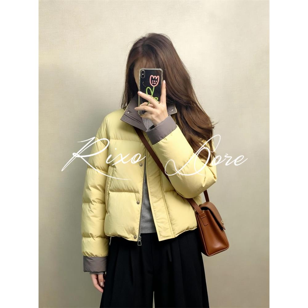 RIXO DORE法式小众洋气立领短款面包服上衣女撞色新款百搭羽绒服
